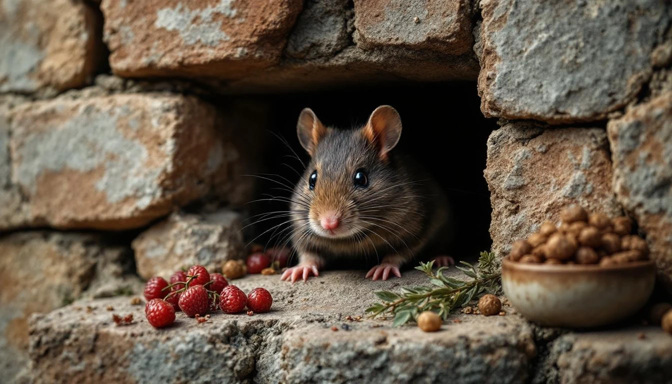 Souris entrant par fissure dans mur maison ancienne, illustration risques infestation