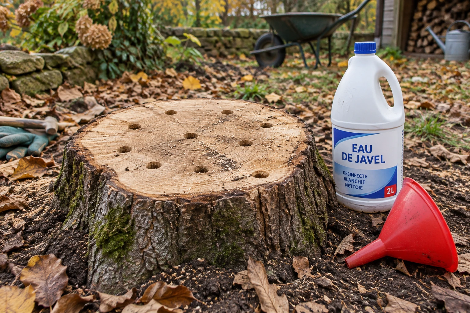 Détruire une souche à l&rsquo;eau de javel : méthode et limites